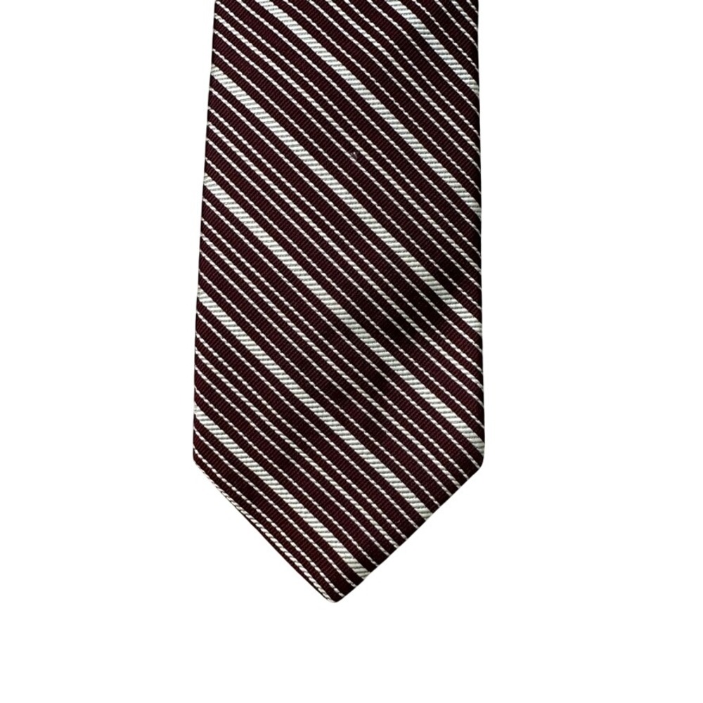 The Custom Shop Mens Silk Tie Burgundy White Diagonal Striped Formal Necktie